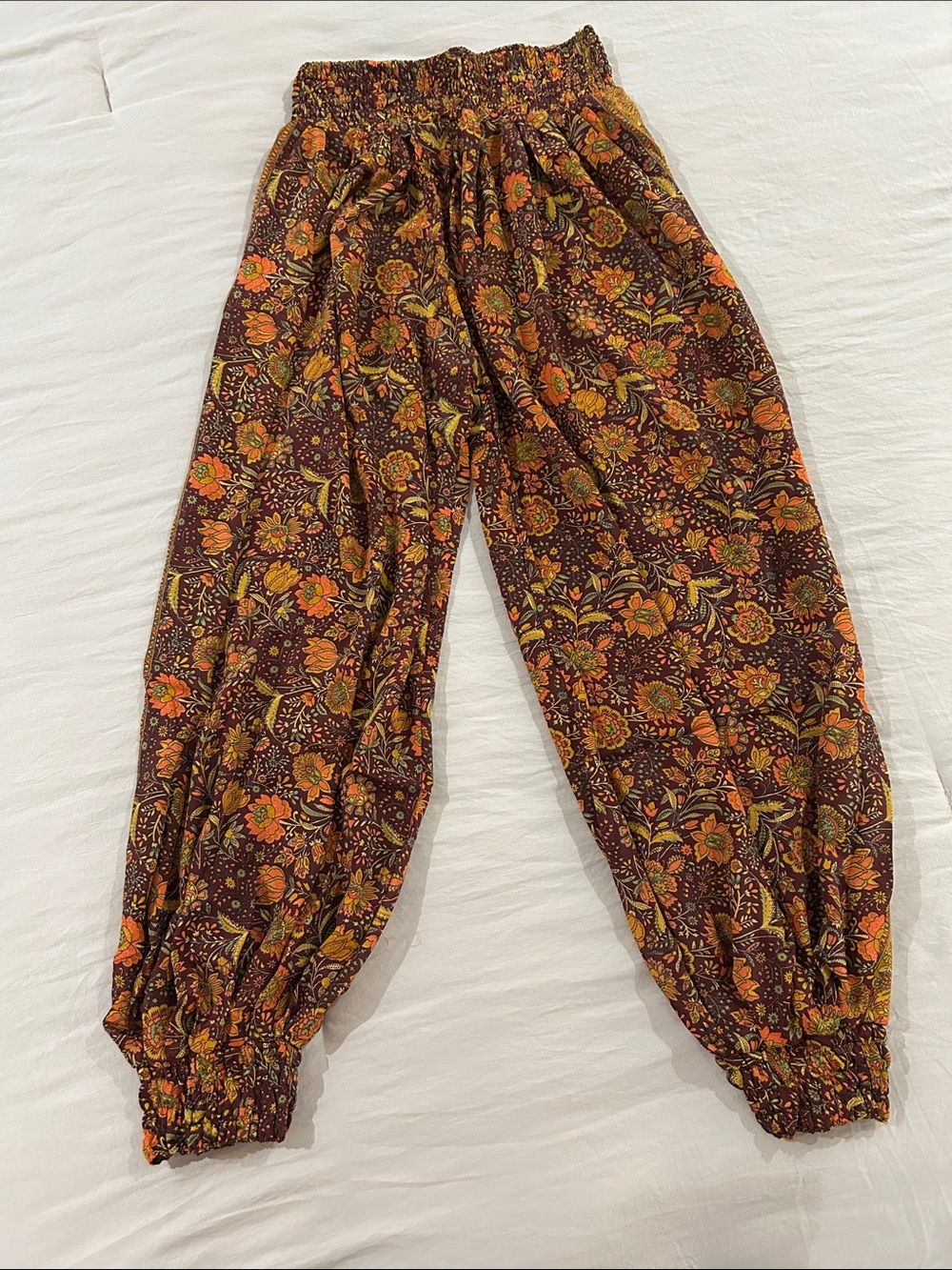 Rhea Bohemian Wide Leg Flowy Comfortable Harem Jogger Pants With Smocked Waist